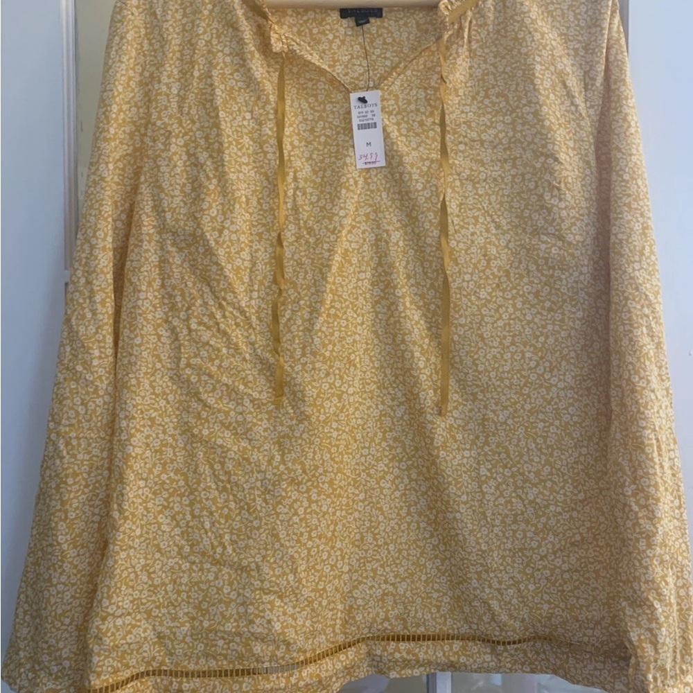Talbots Yellow Floral Blouse Tie Front
